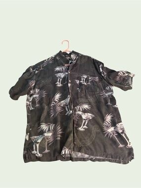 Dark Green Tropical Martini Print Short-Sleeve Shirt Jacket